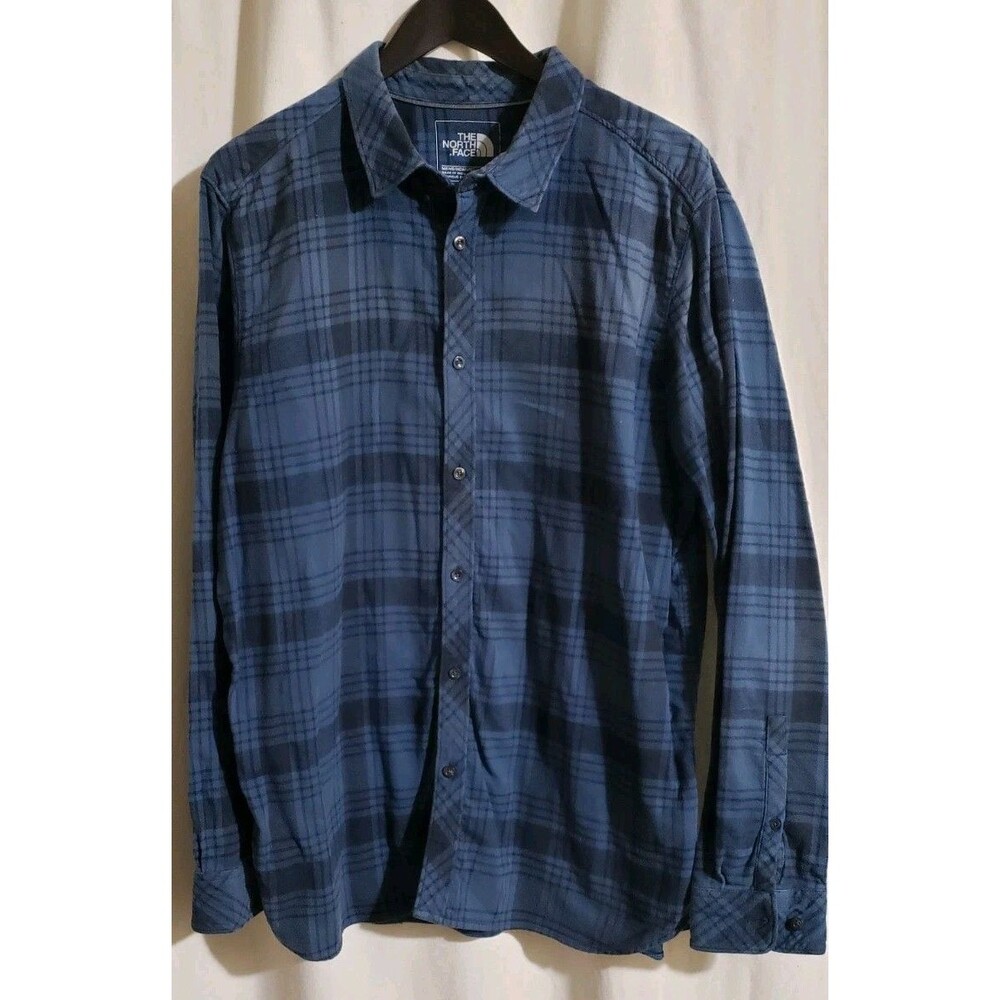The North Face Men's XL Blue Plaid Long Sleeve Button Up Shirt 100% Cotton